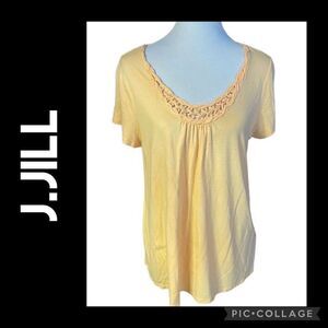 J.Jill  Light Orange/Yellow Braided Collar T-Shirt Short Sleeve  Size M